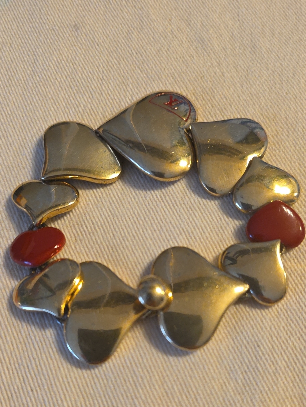 Louis Vuitton Gold and Red Heart Link Bracelet